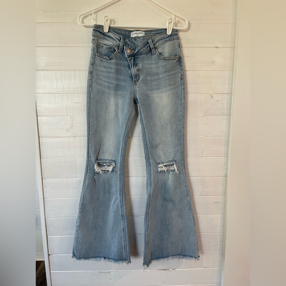 Flying Monkey Light Blue Distressed Flare Jeans